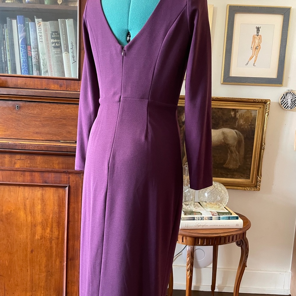 Dress The Population NWT Long-Sleeve Purple Sheath Dress with Side Ruffle M - Picture 3 of 5